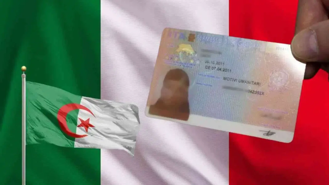 Voici comment obtenir le titre de séjour pour les Algériens en Italie Carte de séjour algérienne avec drapeau italien en arrière-plan.