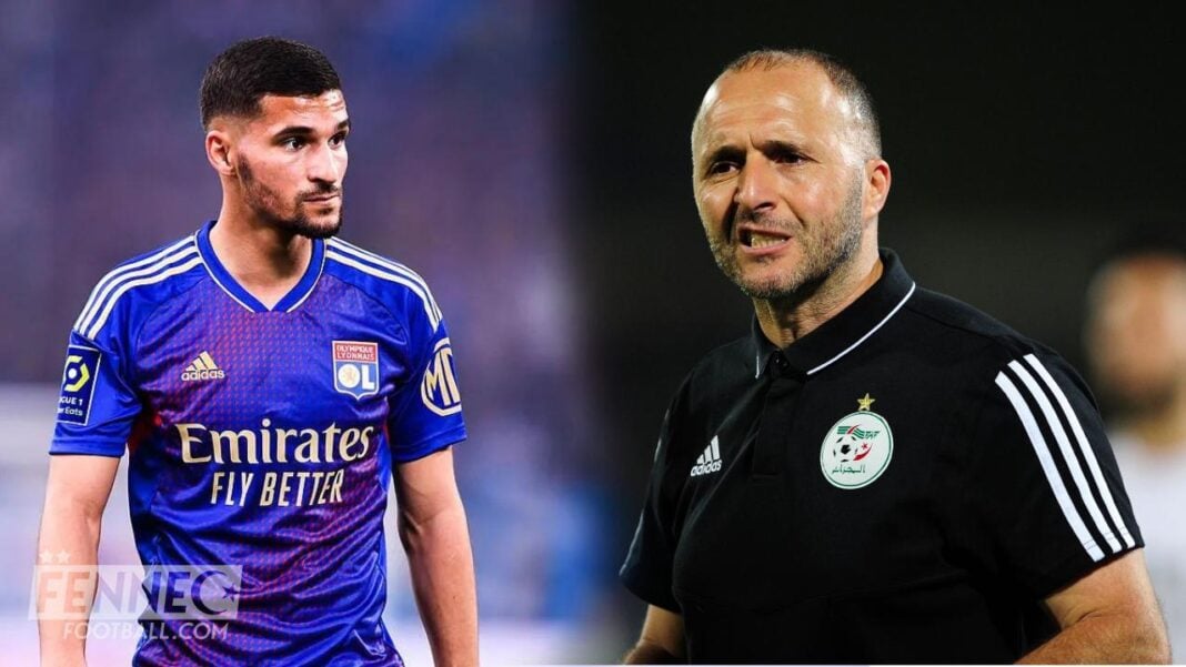 Équipe d’Algérie : la grande décision de Djamel Belmadi concernant Houssem Aouar Houssem Aouar en tenue de football avec l'équipe de Lyon.