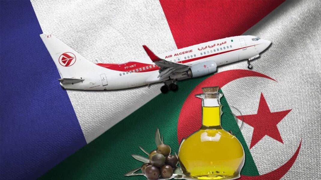 Insolite : Une algérienne de France utilise l’huile d’olive à cette fin incroyable. Avion Air Algérie sur drapeau algérien avec bouteille d'huile d'olive.