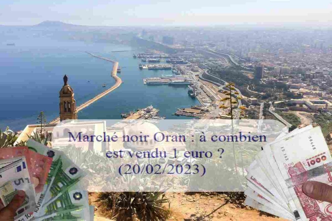 Taux de change : 1 euro est vendu à combien sur le marché noir ce 20 février 2023 Vue aérienne d'Oran avec billets d'euros et de dinars en premier plan.
