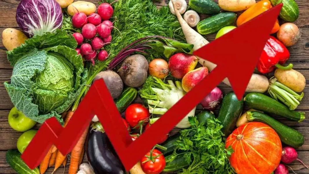 Algérie : Découvrez les révélations effrayantes de cet expert sur la hausse du prix des fruits et légumes Fruits et légumes frais avec flèche montante indiquant la hausse des prix.