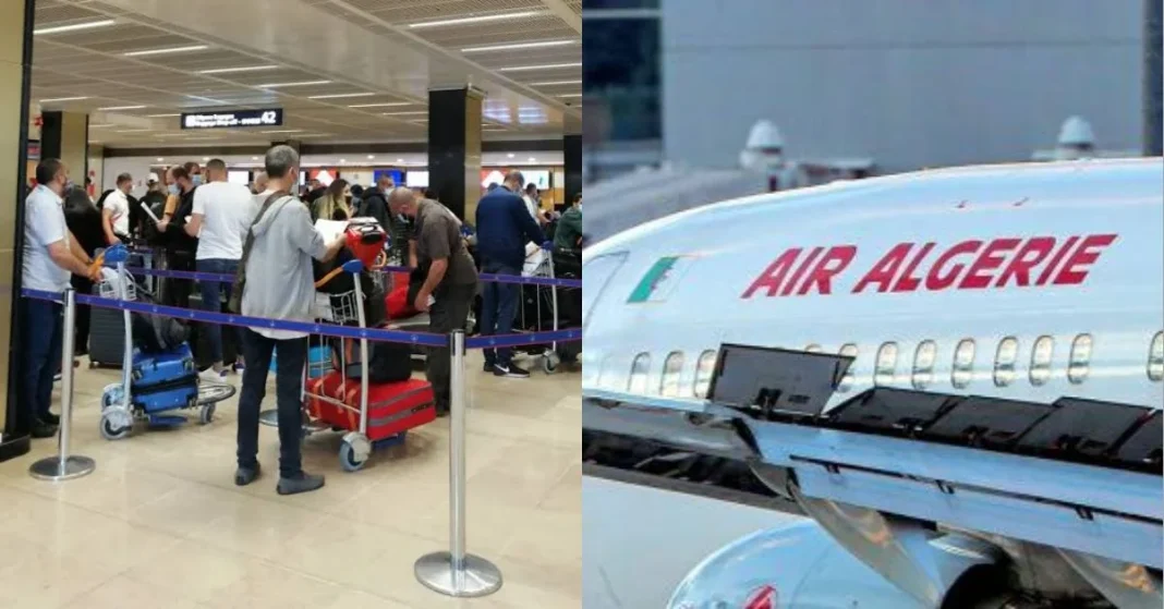 Voyageurs à l'aéroport avec Air Algérie Passagers à l'aéroport avec Air Algérie, attente et préparation de vol.
