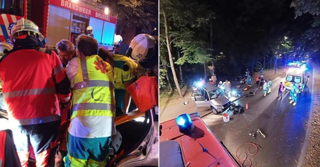 Images de l’effroyable accident du footballeur marocain Sofian Kiyine Scène d'accident de voiture avec secours et véhicules endommagés.