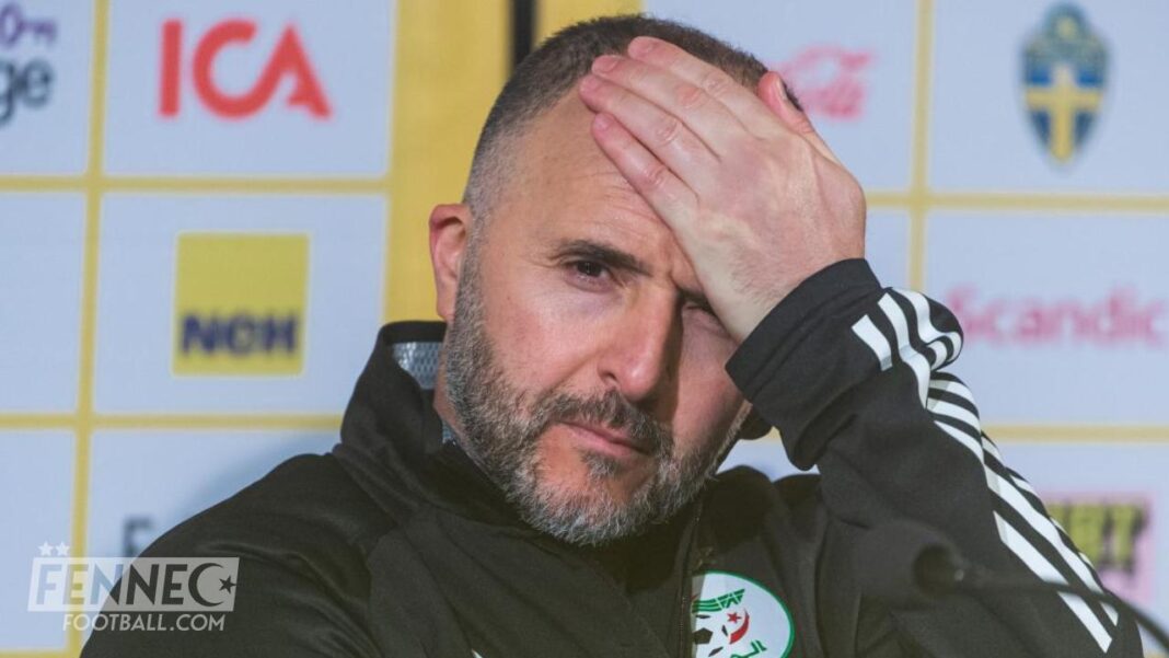 Algérie, Niger : Djamel Belmadi encore une mauvaise nouvelle ! Djamel Belmadi avec expression préoccupée lors d'une conférence de presse.