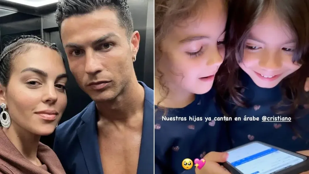 Regardez… Georgina Rodriguez enseigne l’arabe à ses filles Deux filles apprenant l'arabe avec leur mère, moment éducatif en famille.