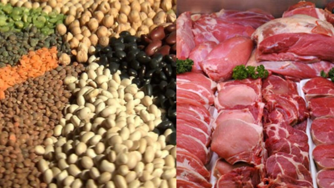 Produits alimentaires variés et viande fraîche pour Ramadan 2023.