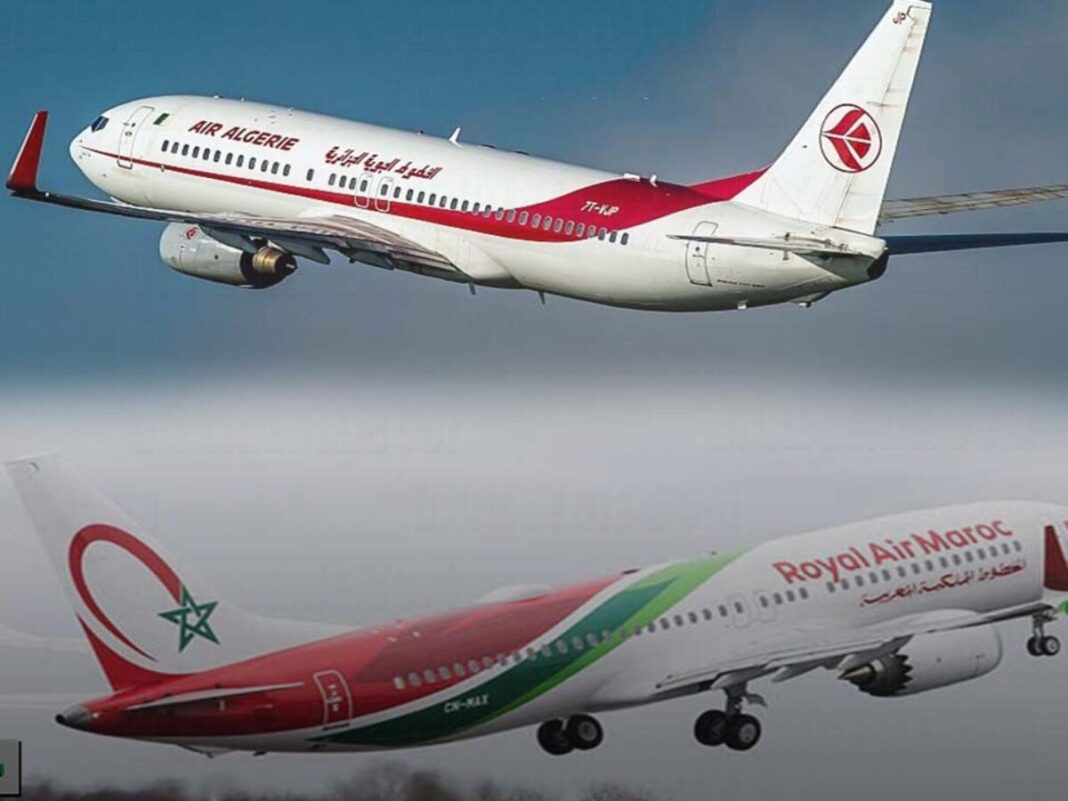 Voyage : un bras de fer entre Air Algérie et la Royal Air Maroc Avion d'Air Algérie en vol face à un avion de Royal Air Maroc.