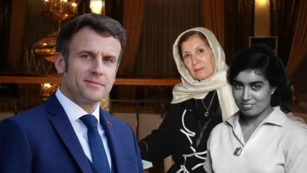 Emmanuel Macron avec Djamila Boupacha lors d'une rencontre officielle.
