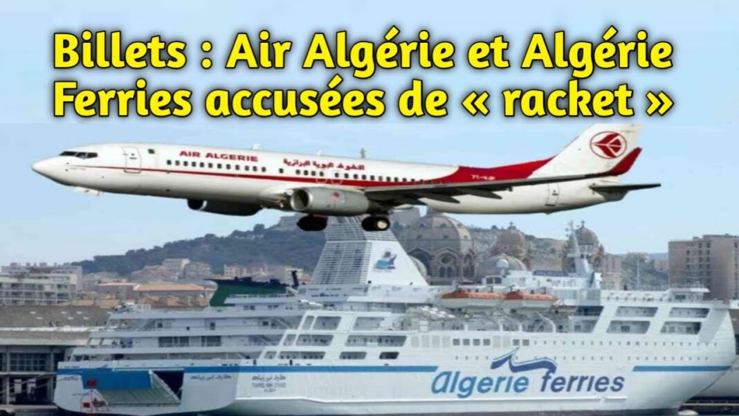 Air Algérie – Algérie Ferries : A quand la fin du racket ? Avion Air Algérie survolant un ferry Algérie Ferries en mer.