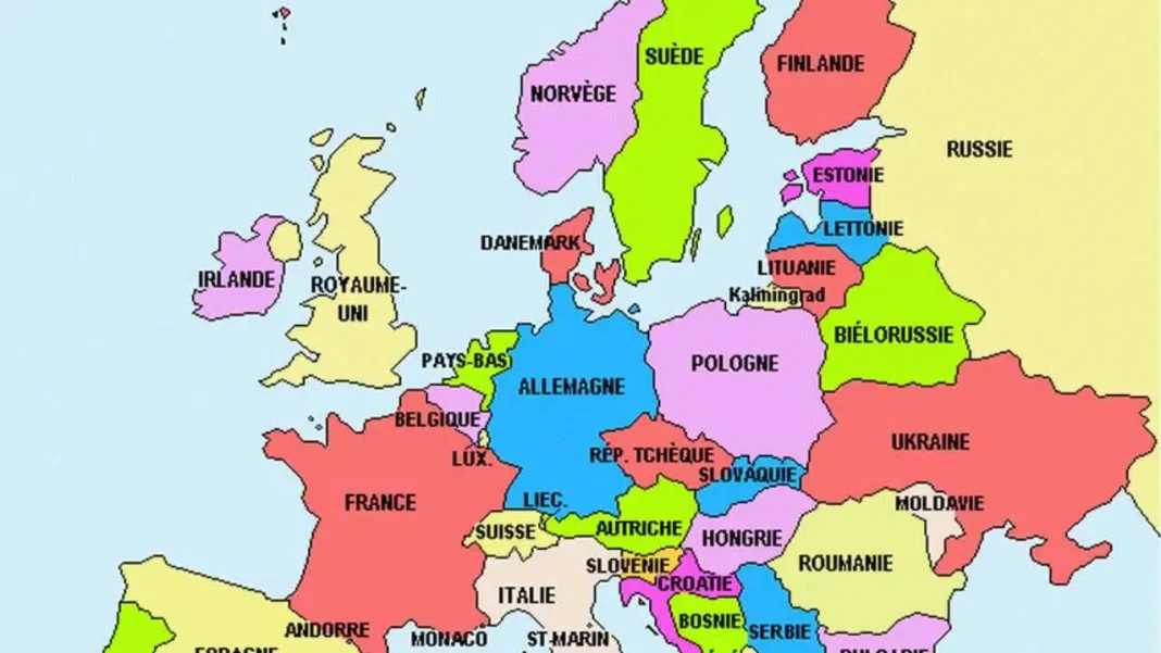 Naturalisation des Algériens en Europe : découvrez les nationalités les plus faciles à obtenir Carte de l'Europe montrant différents pays et leurs couleurs distinctes.