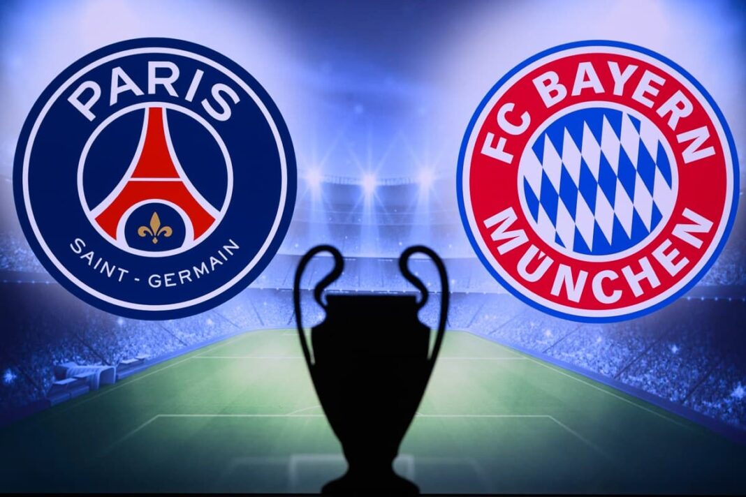 Logos de Paris Saint-Germain et Bayern Munich avant le match.