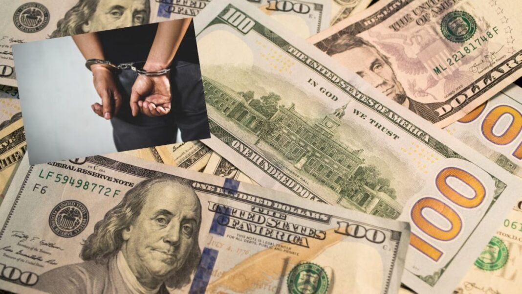 Pour une affaire de fausse monnaie, un Algéro-Belge se fait prendre. Sa famille alerte et crie à l’aide. Main enchaînée tenant de fausses coupures de dollars et d'euros.