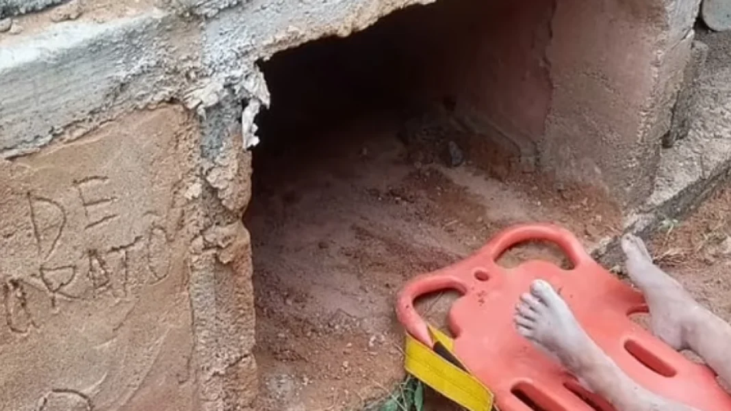 Fossoyeurs sauvent une femme enterrée vivante par des malfaiteurs.