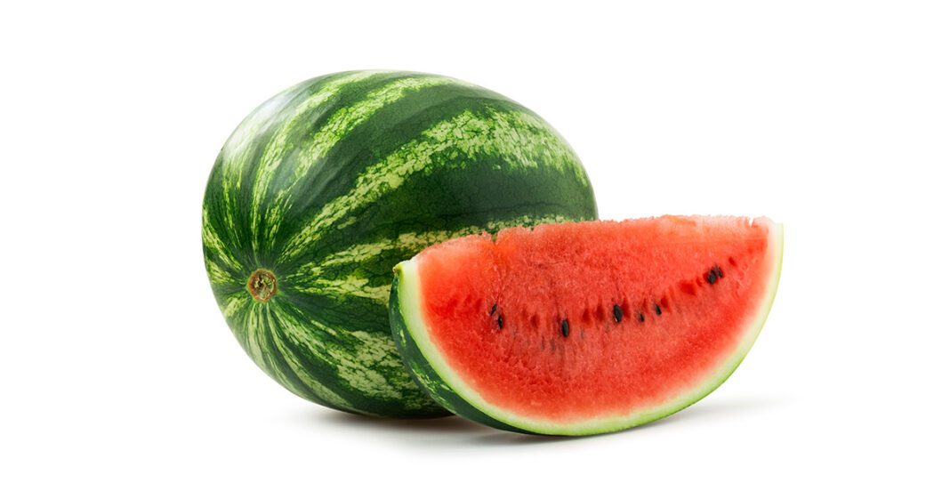 Pastèque fraîche et juteuse Pastèque entière et tranche de pastèque rouge et sucrée.