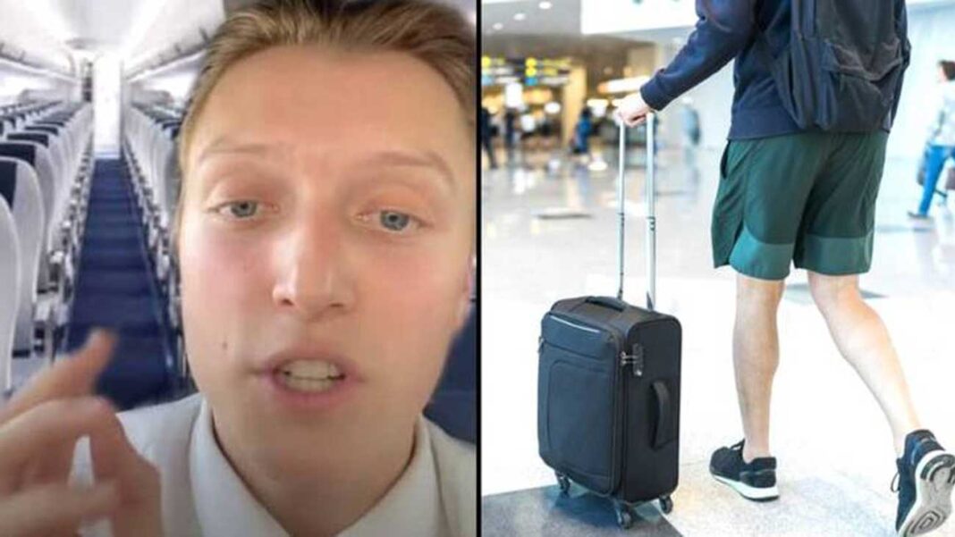 Attention ! Ne portez jamais de short dans un avion, sinon… Homme avec valise à l'aéroport, prêt à voyager.