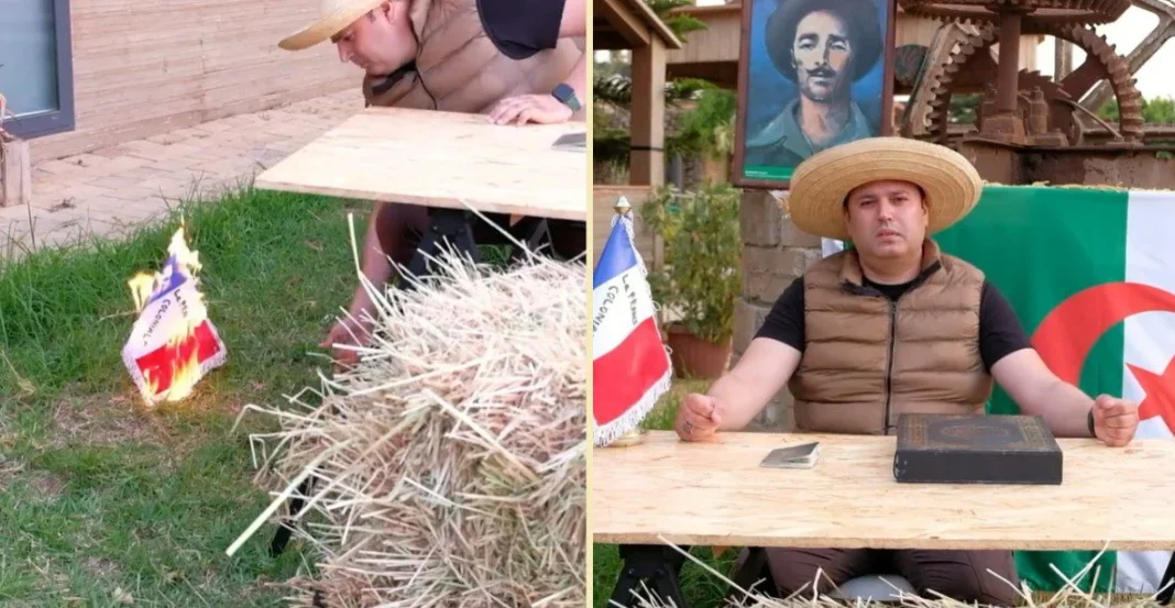 Etrange. Après avoir brulé le drapeau français, le proprio de la ferme pédagogique d’Alger lance un appel à Tebboune Homme avec un drapeau algérien et un portrait de Che Guevara.
