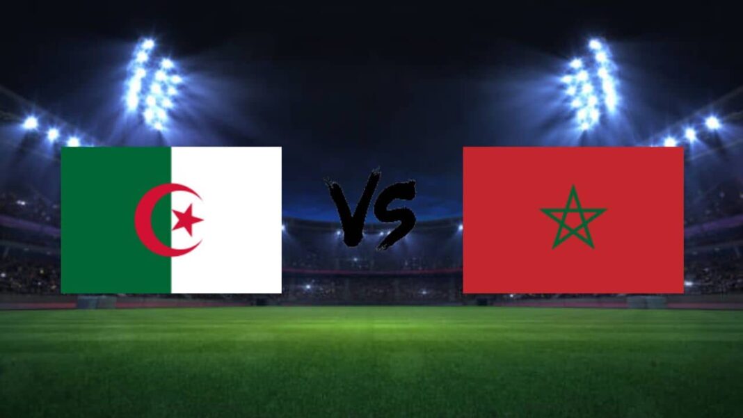 L’Algérie assome encore le Maroc Match de football Algérie contre Maroc sous les lumières du stade.