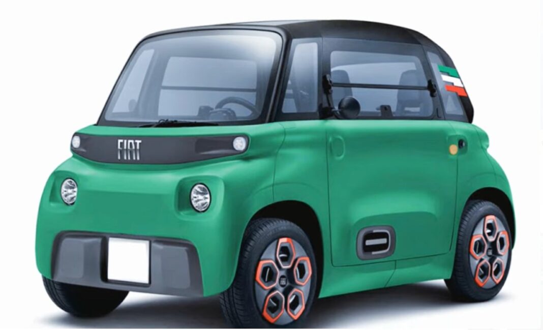 Topolino : C’est la nouvelle Fiat et voici le prix Mini voiture électrique Fiat Topolino verte avec design compact.