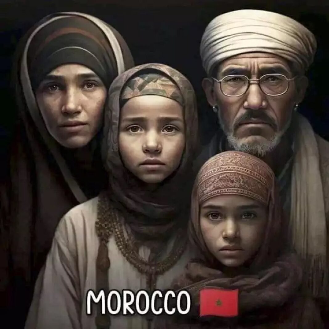 Voici l’image des Marocains que produit l’intelligence artificielle (photos) Portrait de famille marocaine avec vêtements traditionnels.