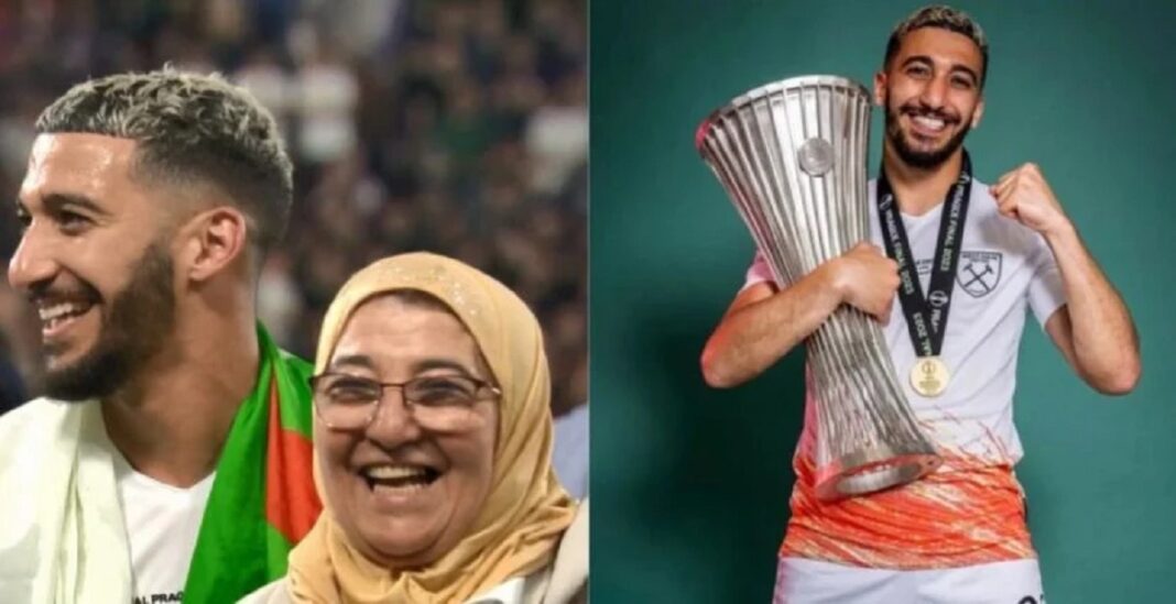 West Ham : Benrahma célèbre le titre européen à l’ « algérienne » Benrahma et une femme souriants après la victoire européenne.