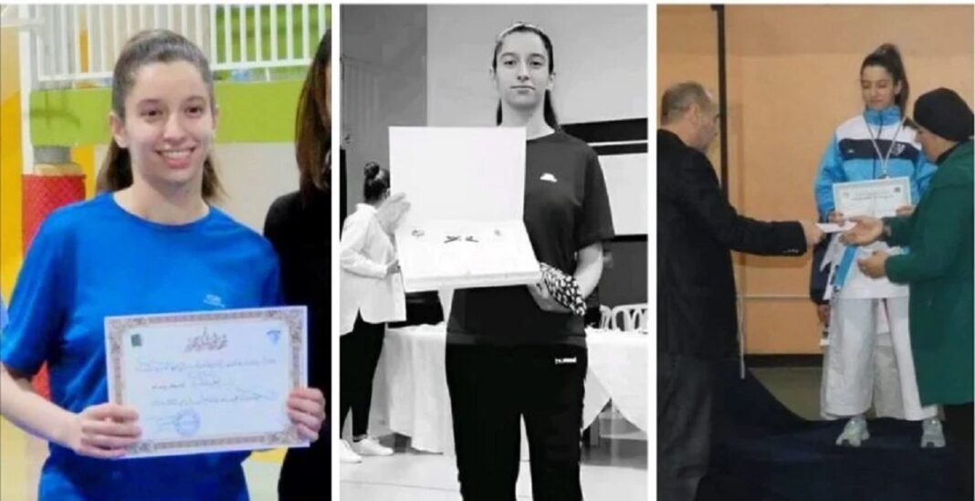 L’Algérie perd une championne de karaté décédée par électrocution Jeune femme en kimono de karaté recevant une récompense.