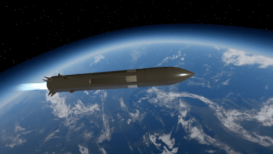 Fusée Atakor en vol dans l'espace Fusée en lancement dans l'espace avec la Terre en arrière-plan.