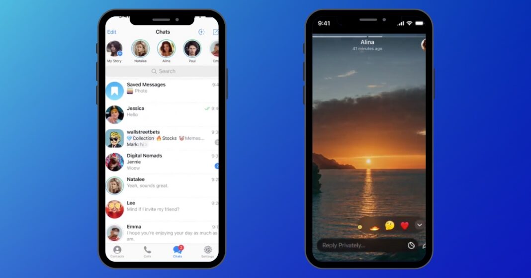 Réseaux sociaux : Telegram lancera les stories en juillet Capture d'écran de l'application Telegram avec stories en mode privé.