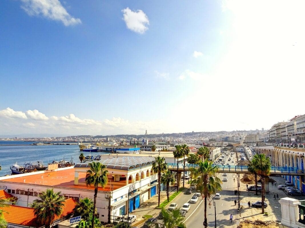 Incroyable. Une Algérienne de France compare un lieu emblématique en Algérie à des favelas Port de Alger avec bâtiments colorés et palmiers sous ciel bleu.