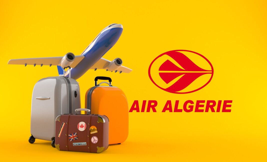Gestion des bagages à Air Algérie : Du nouveau Bagages et logo Air Algérie sur fond jaune.