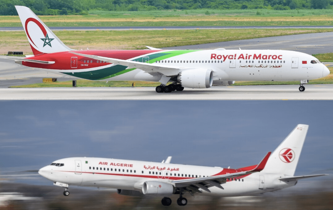 Deux avions de compagnies aériennes africaines Avions de Royal Air Maroc et Air Algérie en vol.