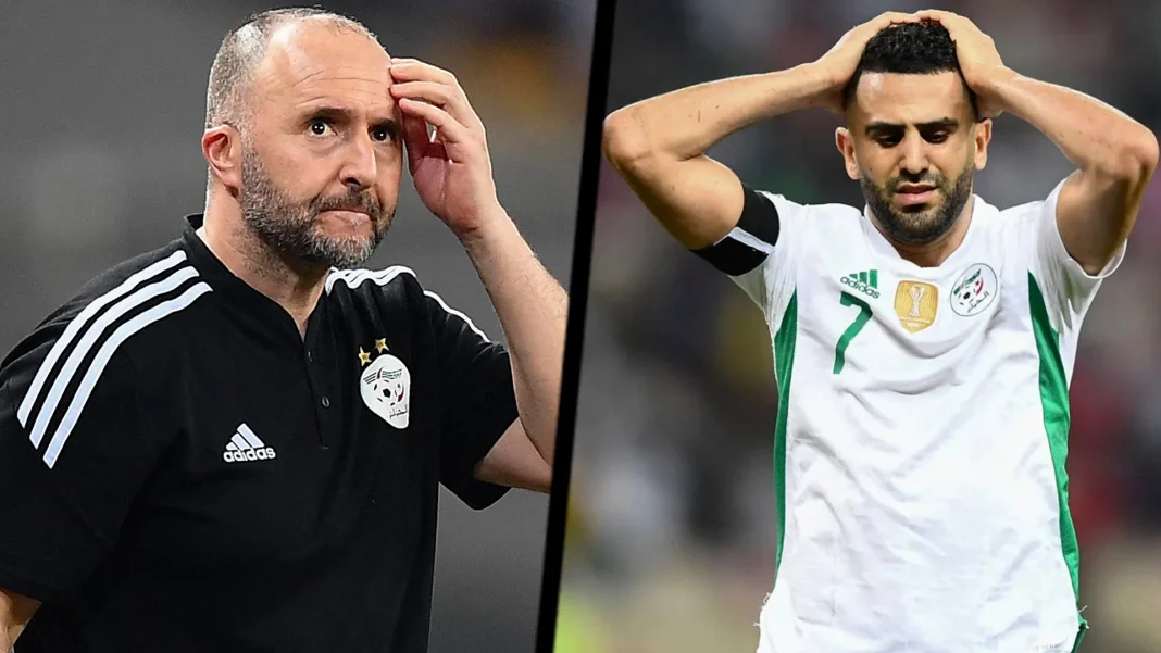 Belmadi et Mahrez en pleine réflexion Belmadi et Mahrez, entraîneur et joueur algériens, en pleine réflexion.