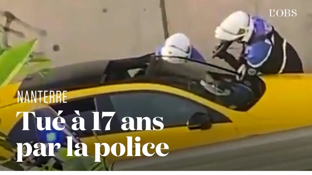 Emprisonné, le policier ayant abattu Nahel est toujours payé Jeunes dans une voiture de course jaune accidentée à Nanterre.