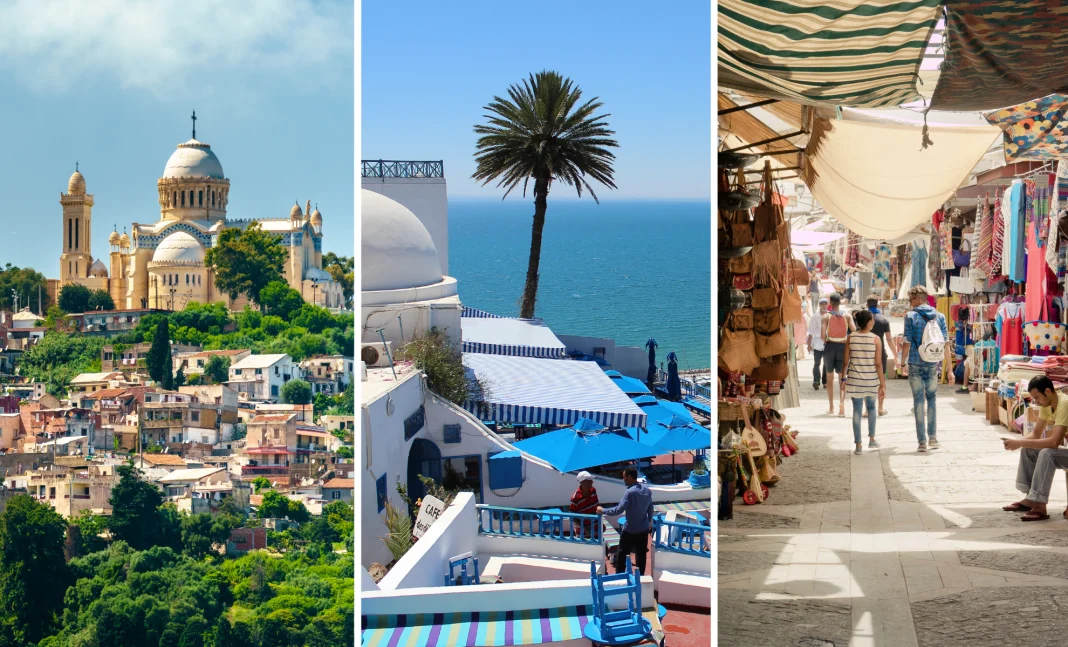 Entre le Maroc et l’Algérie, découvrez le pays le plus paisible au monde selon Global Peace Index Vues de villes méditerranéennes avec architecture blanche et marchés animés.