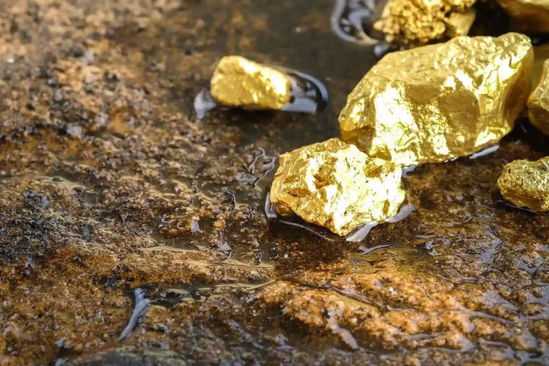 Voici le prix de l’or en France (Euro) et en Algérie (Dinar) ce 17 août 2023 Gros plan sur des pépites d'or sur une surface rocheuse.
