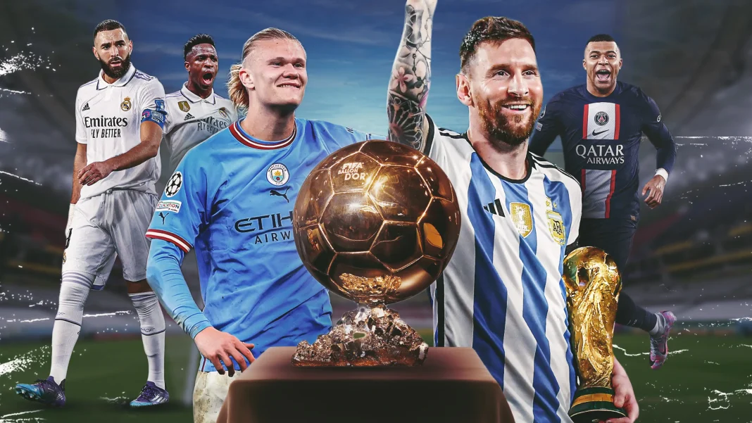 Ballon d’or 2023 : Sky Sports prédit déjà le vainqueur Célébration des joueurs avec le Ballon d'Or 2023 sur scène.