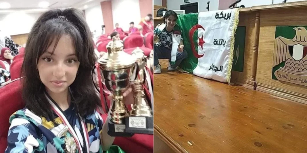 Égypte : une algérienne surclasse les coachs de calcul mental (Vidéos) Jeune fille algérienne fière avec trophée lors d'une compétition.