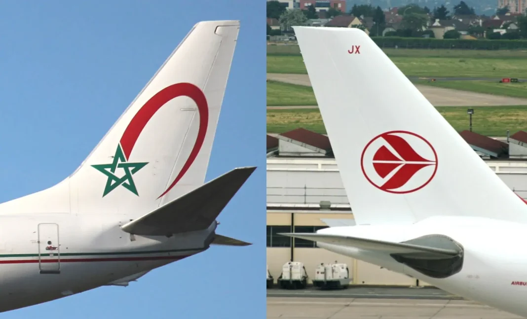 Air Algérie joue ses cartes face au Maroc Ailes d'avion d'Air Algérie et Royal Air Maroc côte à côte.