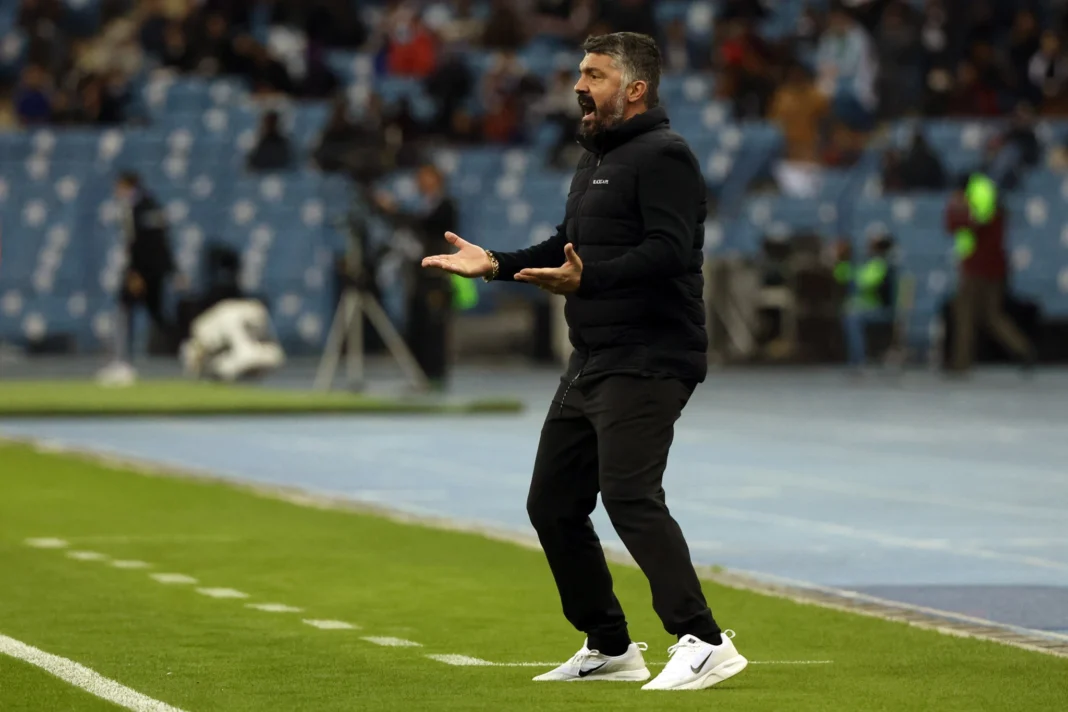 L’Olympique de Marseille confirme Gennaro Gattuso comme nouvel entraîneur Gennaro Gattuso, entraîneur de l'Olympique de Marseille, sur le terrain.