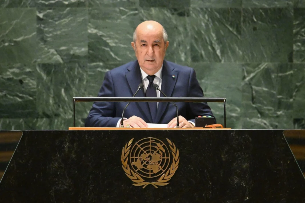 Tebboune à l'ONU critiquant le Maroc Tebboune lors d'un discours à l'ONU sur le Sahara Occidental.