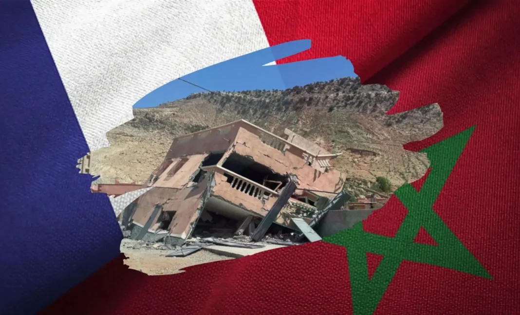 Séisme au Maroc: le royaume chérifien refuse l’aide de la France Image du séisme au Maroc avec drapeaux français et marocain.
