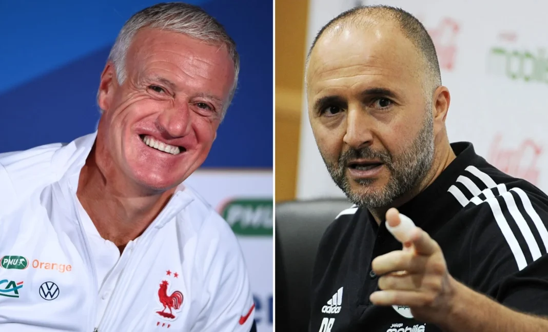 Belmadi et Deschamps, favorables à un Match Algérie-France Belmadi et Deschamps lors d'une conférence de presse.