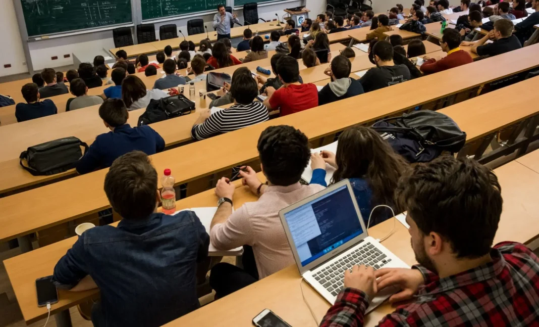 Vie étudiante en France : voici les 10 villes universitaires les plus onéreuses ! Étudiants en classe universitaire en France, cours en présentiel.