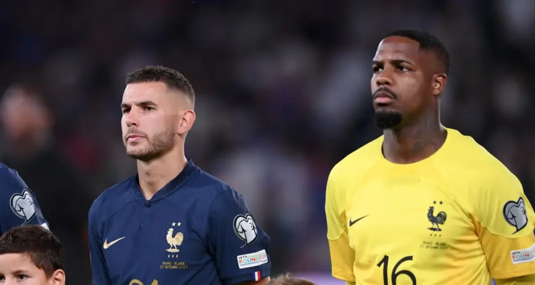 les bleus face à un grand danger Les joueurs français de l'équipe nationale lors d'un match important.