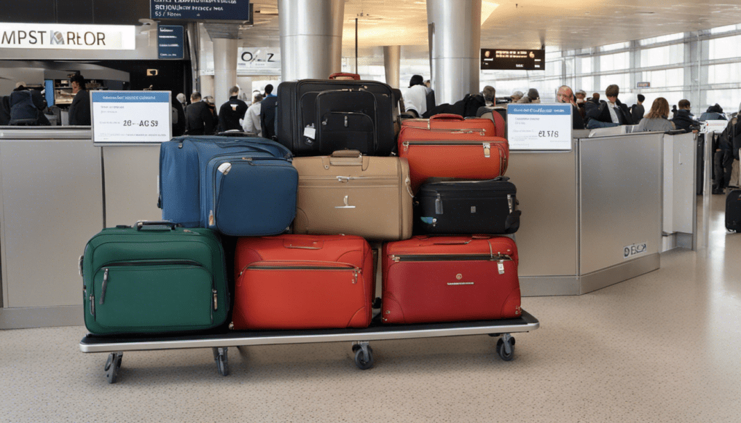 Nouvelle approche des bagages pour l’Algérie : Le Message Fort d’un Algérien en France Bagages colorés sur un chariot à l'aéroport international.