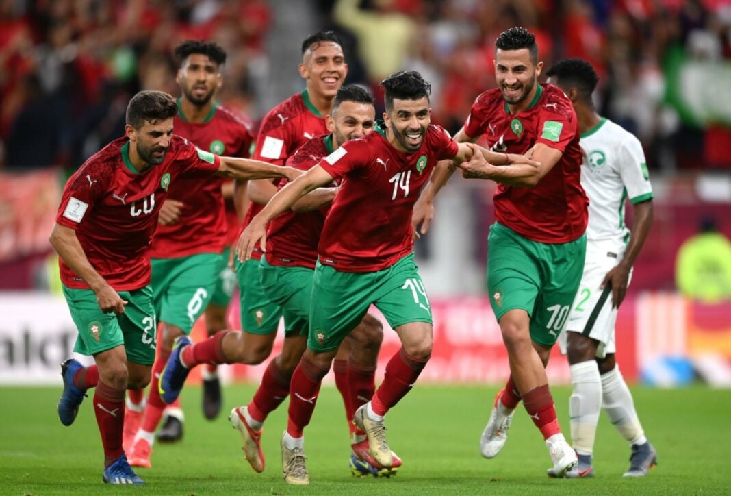 Équipe du Maroc en action lors de la CAN 2024 Les joueurs marocains célèbrent un but lors de la CAN 2024.