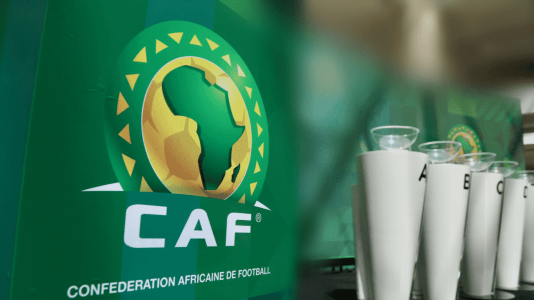 Logo de la CAF pour la Ligue des champions Logo de la CAF avec le continent africain et le texte CAF.