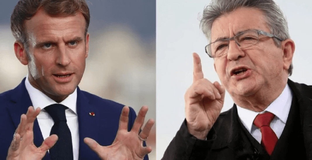 Emmanuel Macron et Jean-Luc Mélenchon en débat politique.