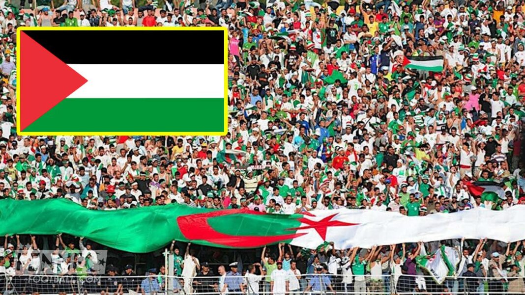 Enfin, découvrez pourquoi la FIFA et la AFC interdisent les matchs de la Palestine en Algérie Foule de supporters avec drapeaux palestiniens et algériens.