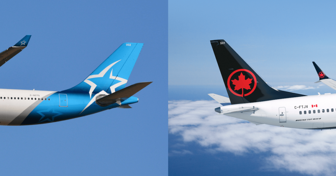 Air Transat dans une terrible concurrence avec Air Algérie et Air Canada Avions de différentes compagnies aériennes en vol dans le ciel bleu.