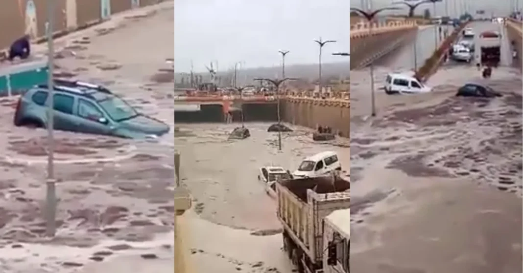 Inondations en Algérie : L’héroïque opération de sauvetage à Batna (une vidéo émouvante) Inondations dévastatrices à Batna, véhicules submergés.